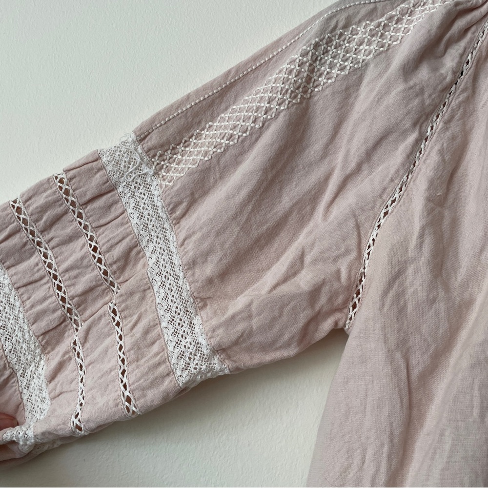 Mango Embroidered Linen Cotton Blouse Balloon  Sleeve washed pink sz med/6 - Picture 13 of 13